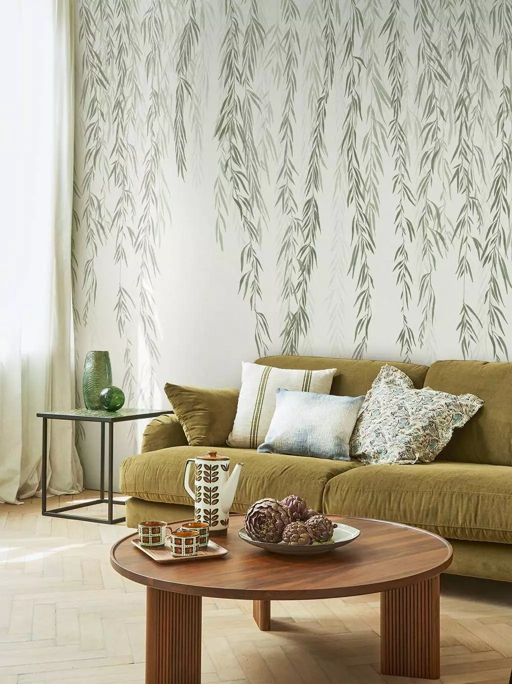 Murmures d Automne - Blätter - Florale Muster - FotoTapeten - Creme - Grün - Casadeco