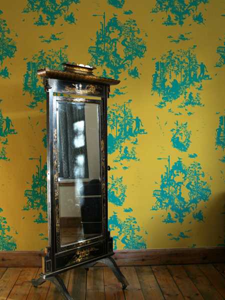 Decouper Toile 3, turquoise on gold