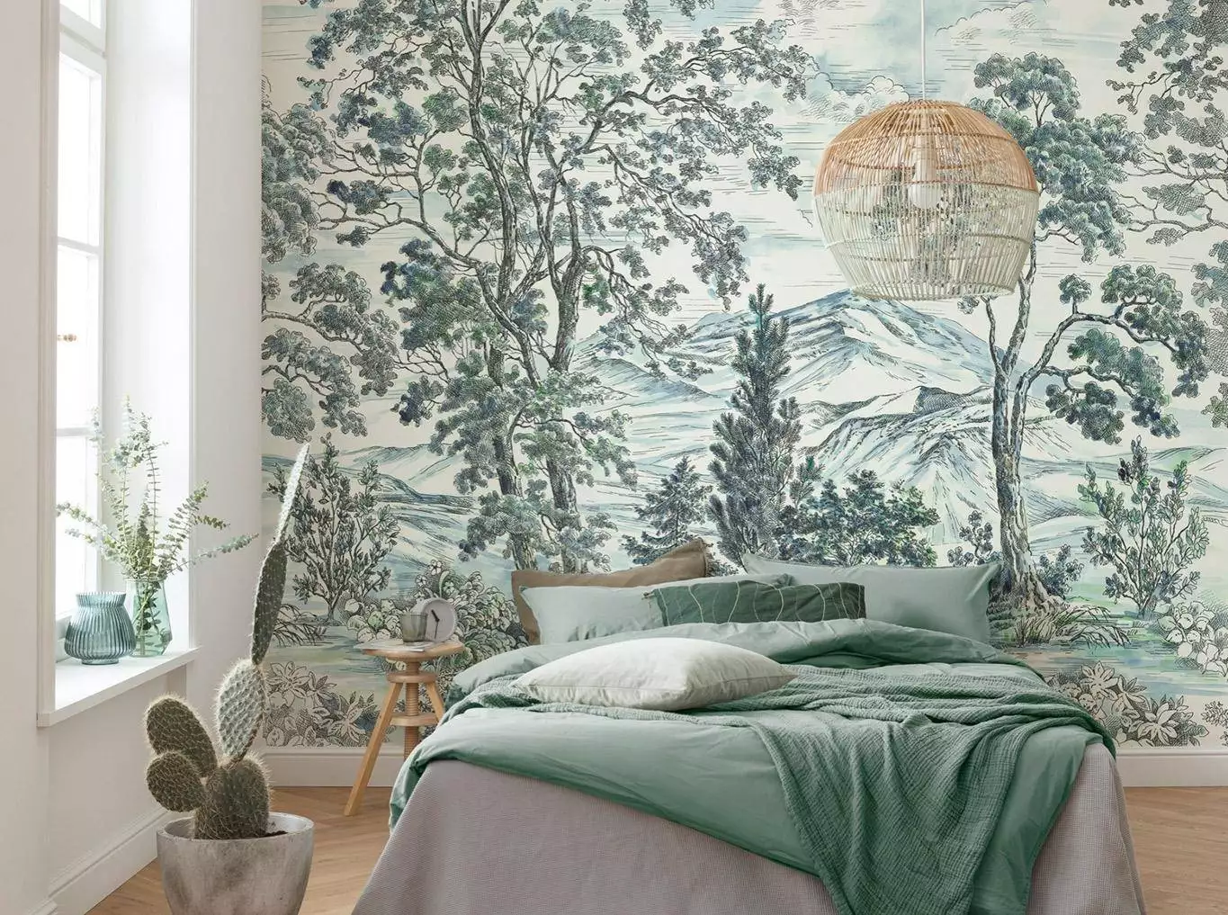 Highland Trees - Bäume - Anthrazit - Blau - Creme - Grün - Komar.Vlies