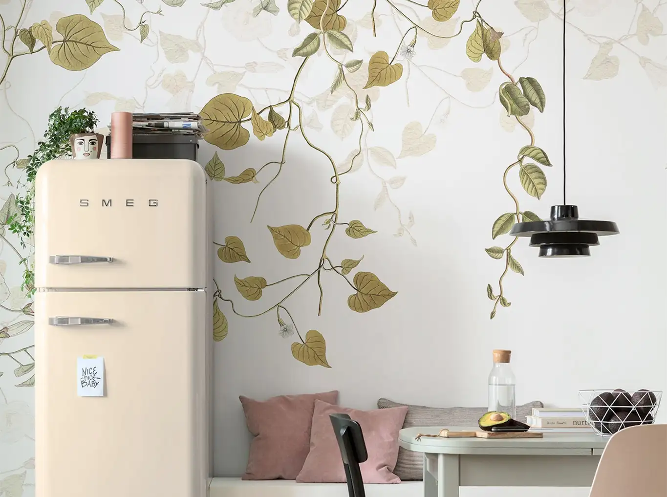 Raumbild Hedera - Blätter - Creme - Hellbraun - Hellgrün - Komar.Vlies