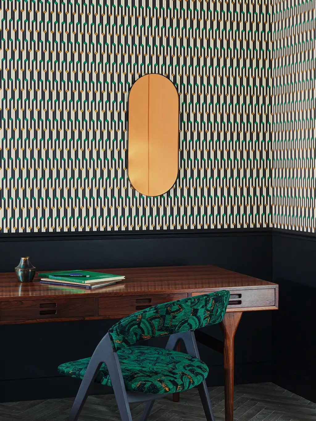 Raumbild Suzanne, Emerald - Graphisch - Creme - Gold - Grün - Schwarz - Masureel