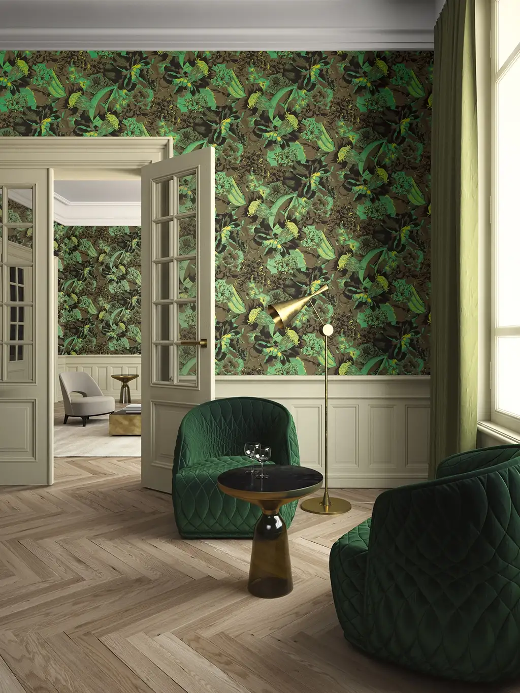 Raumbild Frida, Viridis - Blumen - Blätter - Grün - Masureel