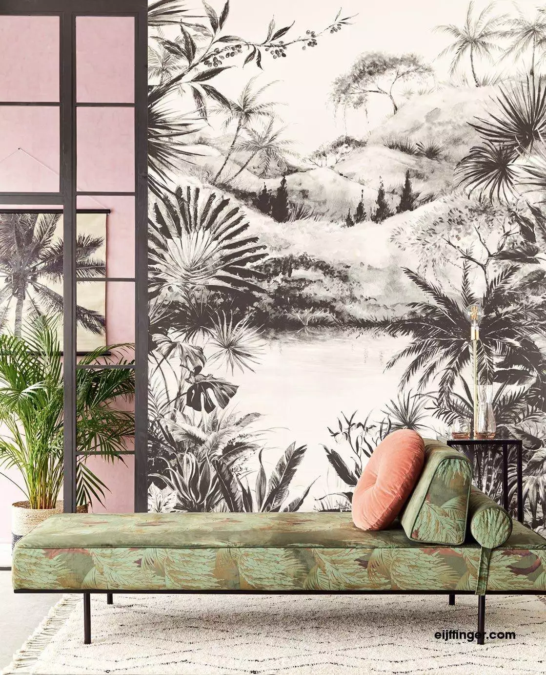 Tropical Charcoal - Berge - Bäume - Landschaft - Zeichnungen - Schwarz und Weiß - Eijffinger