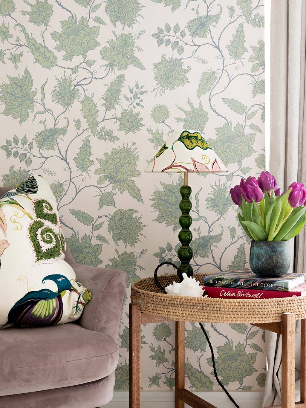 Hermosa Wallpaper in Opal/Beryl - blumen