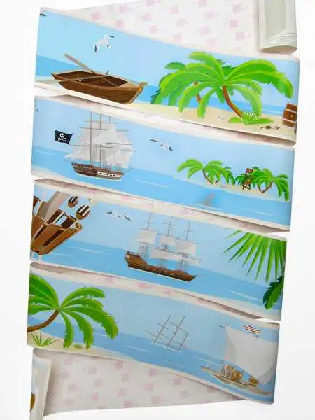 Piratenfahrt - Comic Tapeten&lt - Figuren - Landschaft - Strandmotive - Tapeten mit Vogelmotiven - Wasser - Wellen - Wolken - Zeichnungen - br /&gt - Multicolor - Carlos