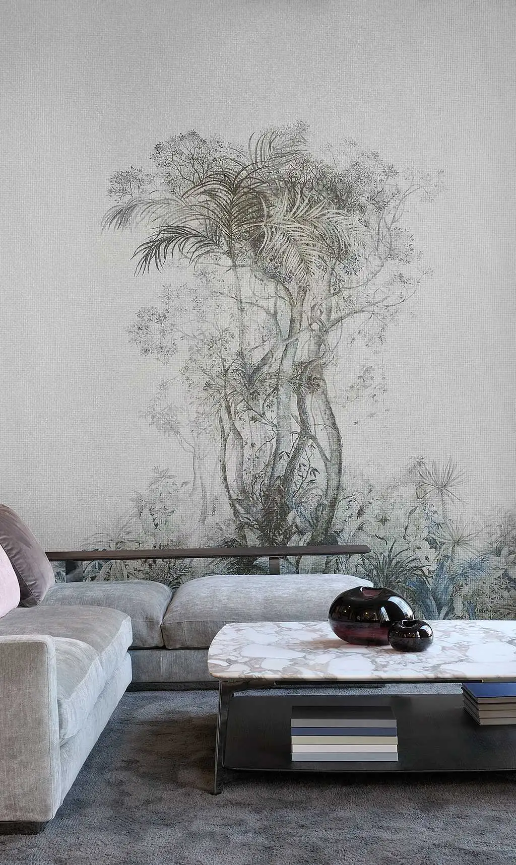 Tropic - Bäume - Fliesen - Kachel &amp - Anthrazit - Blau - Grau - Silber - ARTE