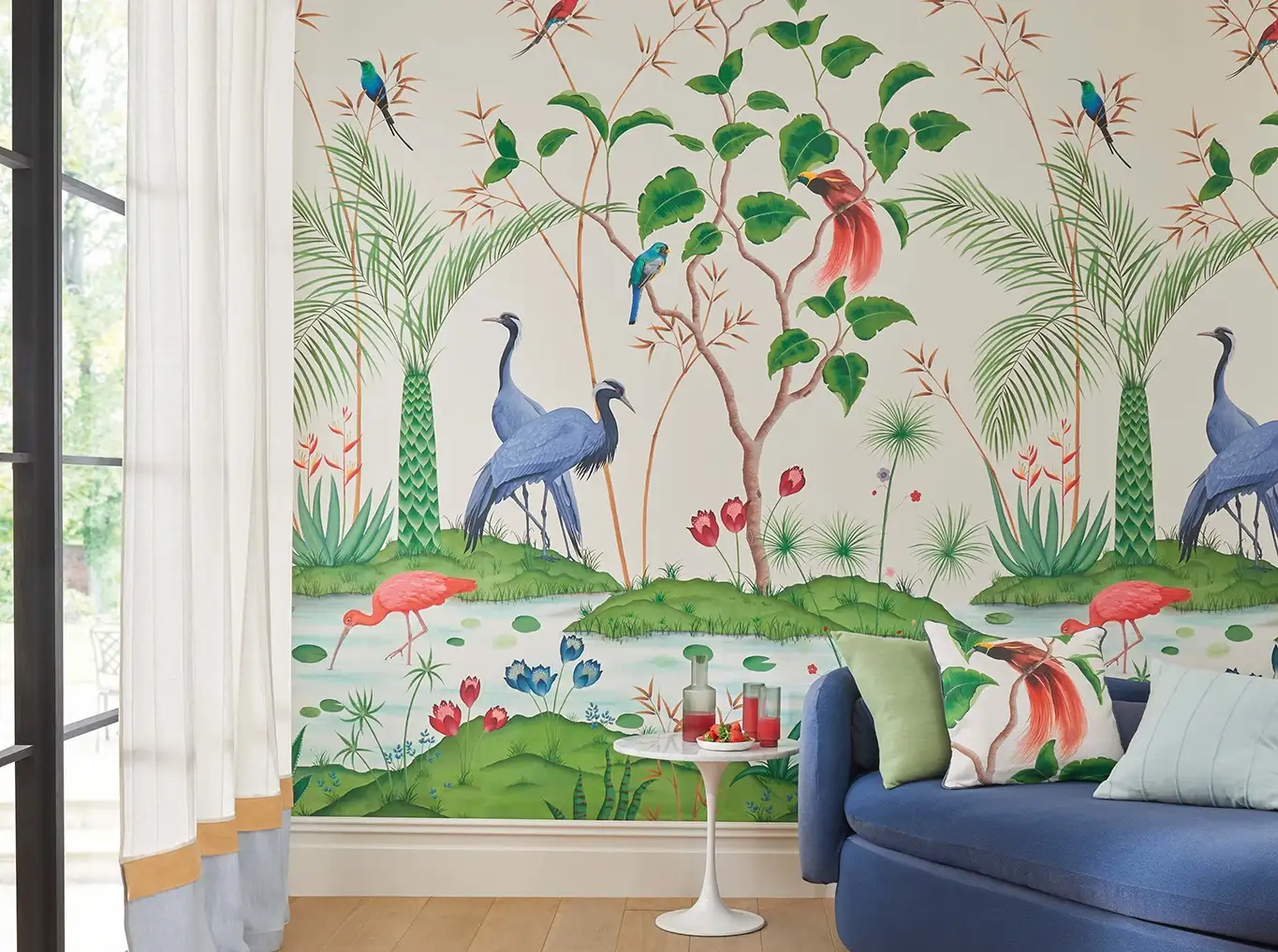 Raumbild Mirage Mural - Blumen - Blätter - Bäume - Landschaft - Tapeten mit Vogelmotiven - Tier Tapeten - Multicolor - Osborne & Little