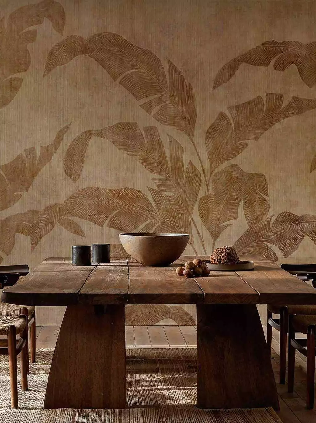 Leaves Shadow Camel - Blätter - Bäume - Florale Muster - FotoTapeten - Braun - Creme - COORDONNÈ