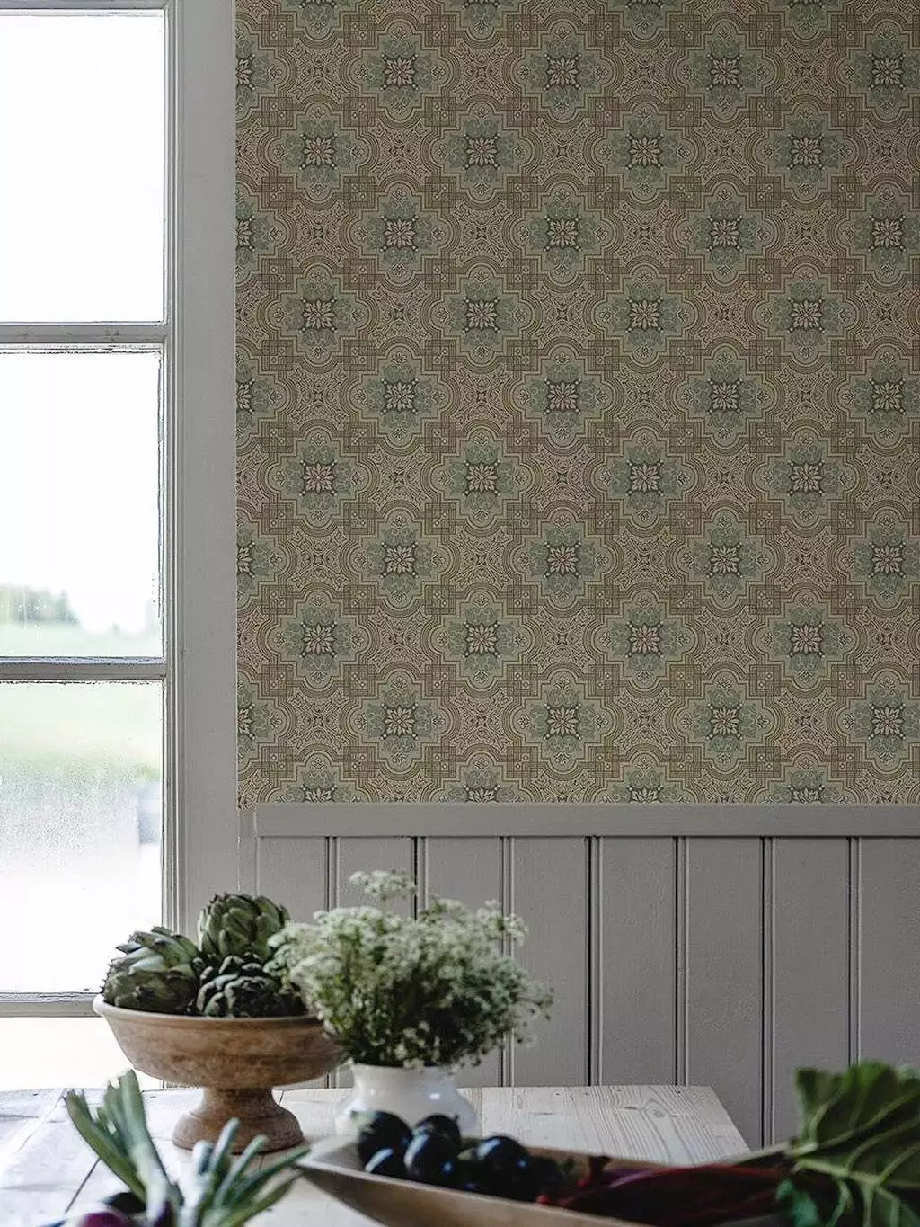 Alnön, beige - Klassische Muster - Ornamente - Multicolor - GAMMALSVENSKA