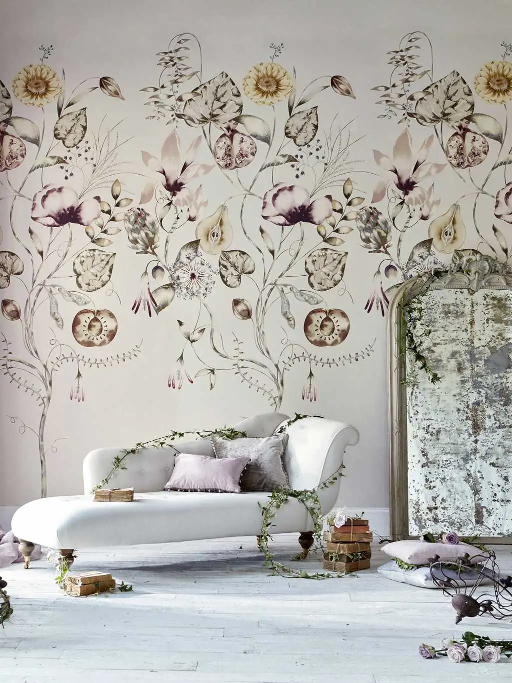 Raumbild Quintessence, col.08 - Blumen - Hellbraun - Ocker - Perlmutt - Sanderson