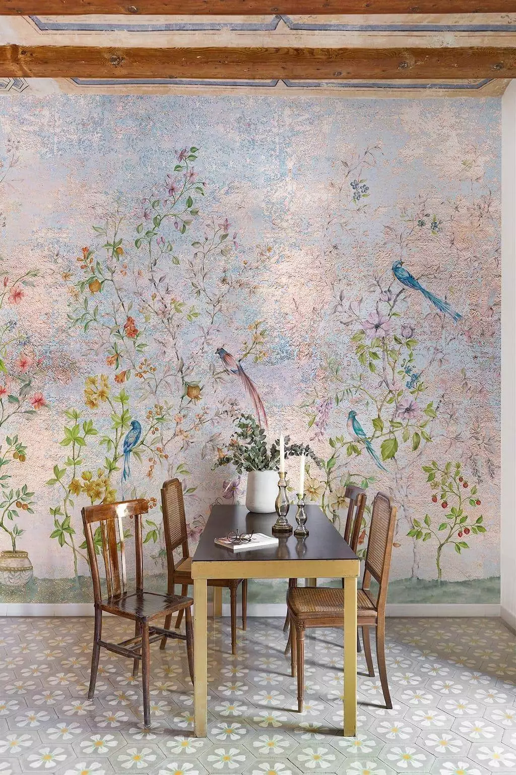 Tea Garden col.120 - Tapeten mit Vogelmotiven - Toile de Jouy - Zeichnungen - Multicolor - COORDONNÈ
