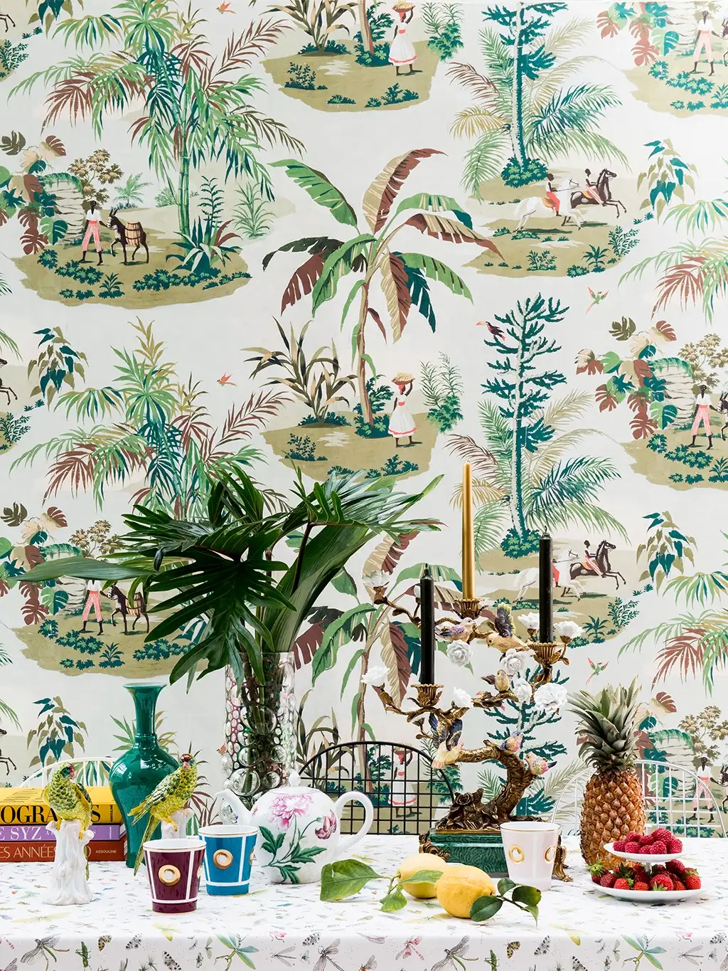 Raumbild Martinique Celadon - Bäume - Figuren - Landschaft - Tier Tapeten - Multicolor - PIERRE FREY GmbH
