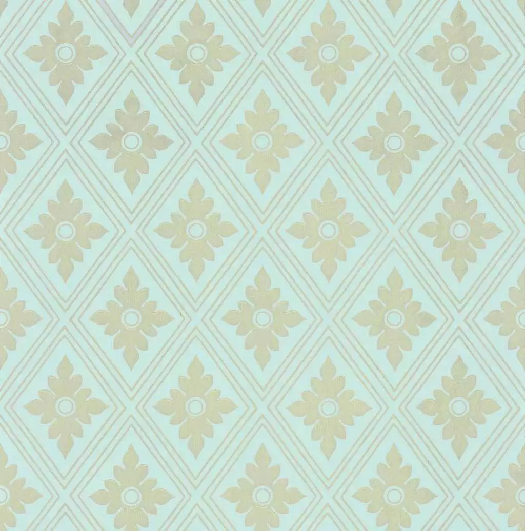 Ranelagh, col.47 - Ornamente Tapeten - Rauten - Gold - Mint - Farrow & Ball