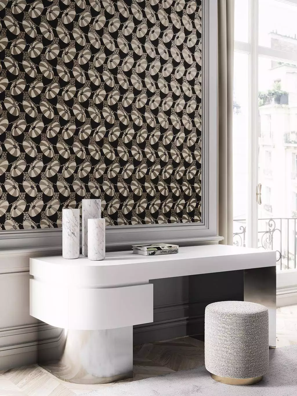 Cecilia, col. 03 - Blätter - Früchte - Kreise - Bronze - Creme - Schwarz - Silber! - Masureel