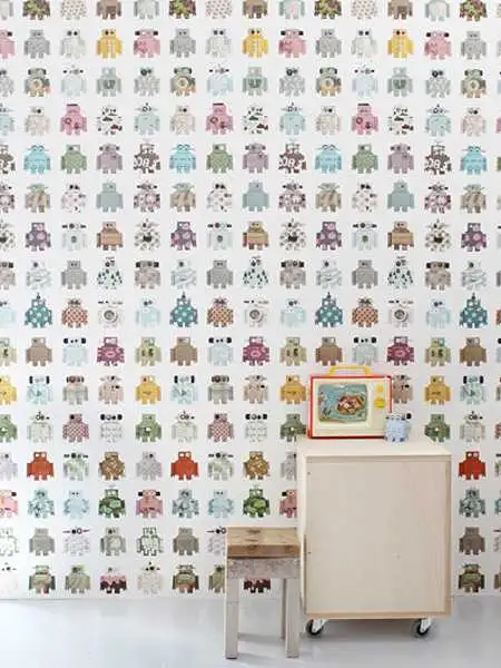 Raumbild RoboterTapete - Figuren - Multicolor - Weiß - StudioDitte