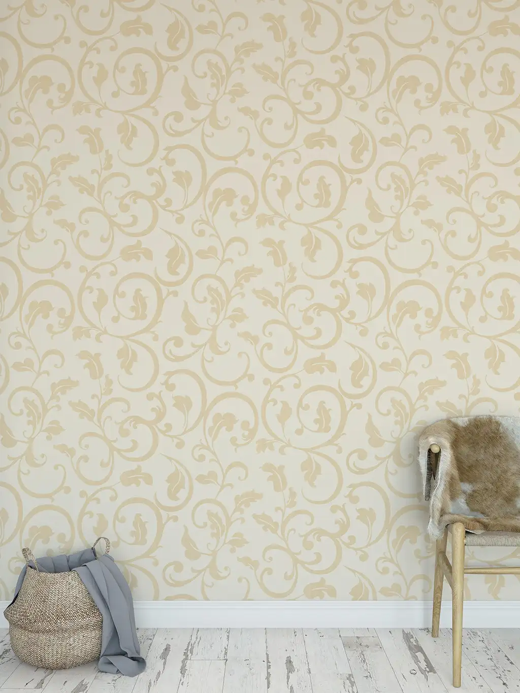 Lelia, col.05 - Blumen - Creme - Hellbraun - Texdecor