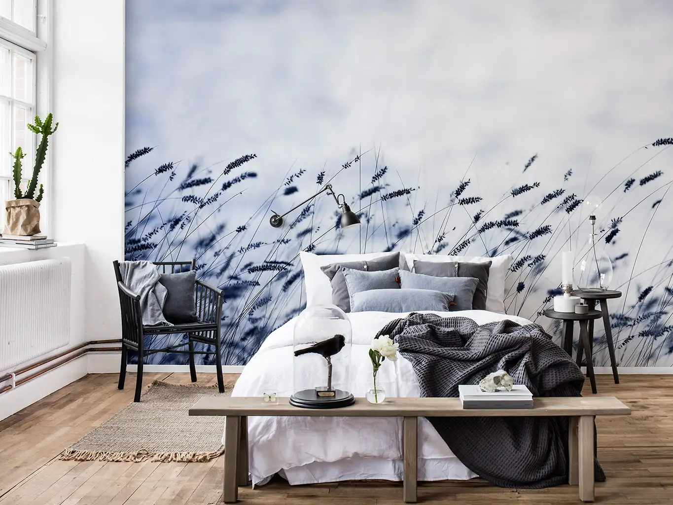 Scandinavian Light - Gras - Blau - Weiß - Rebel Walls