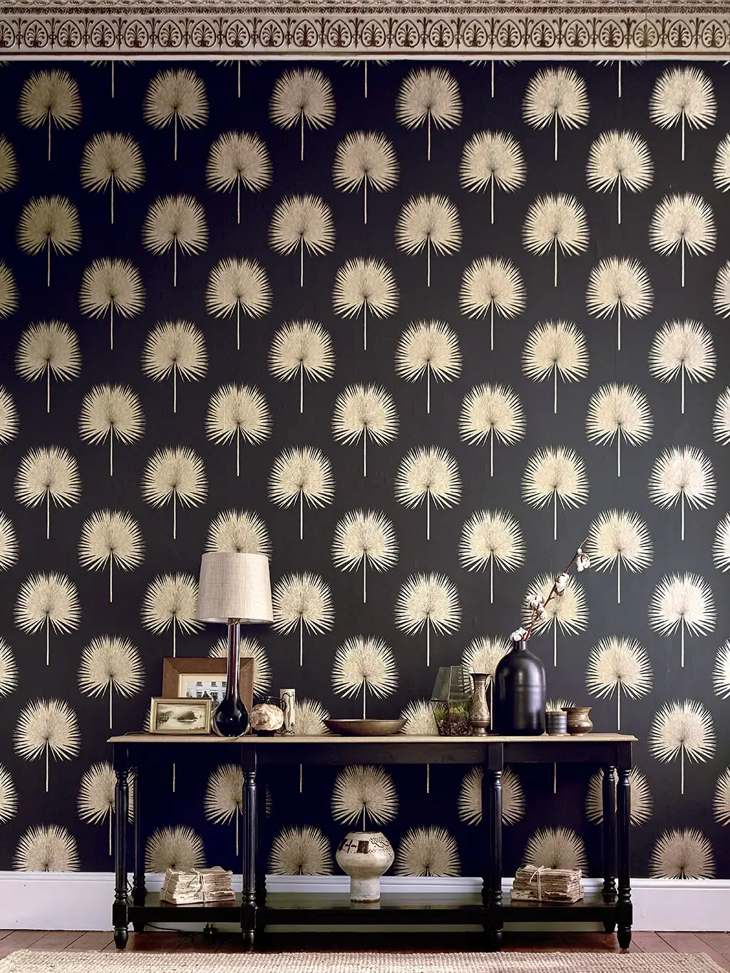 Fan Palm, col. 9 - Blätter - Gold - Schwarz - Sanderson 