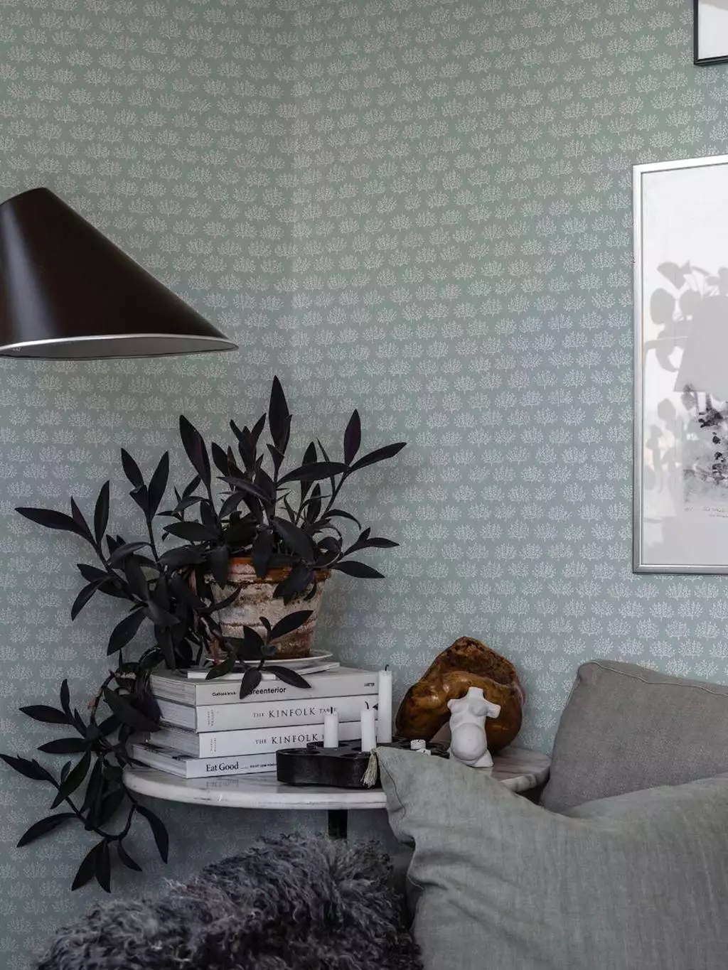 Majken, blue - Blätter - Florale Muster - Creme - Hellblau - GAMMALSVENSKA