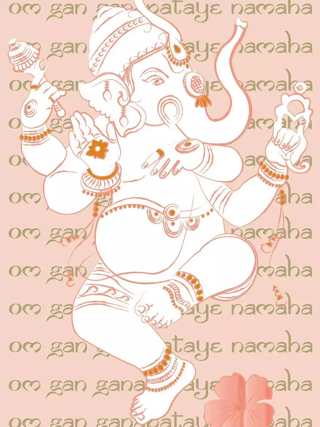 Der tanzende Ganesha - Asia - Exotische Tapeten - Großmotiv - Hellbraun - Orange - Rosa - Weiß - Carlos
