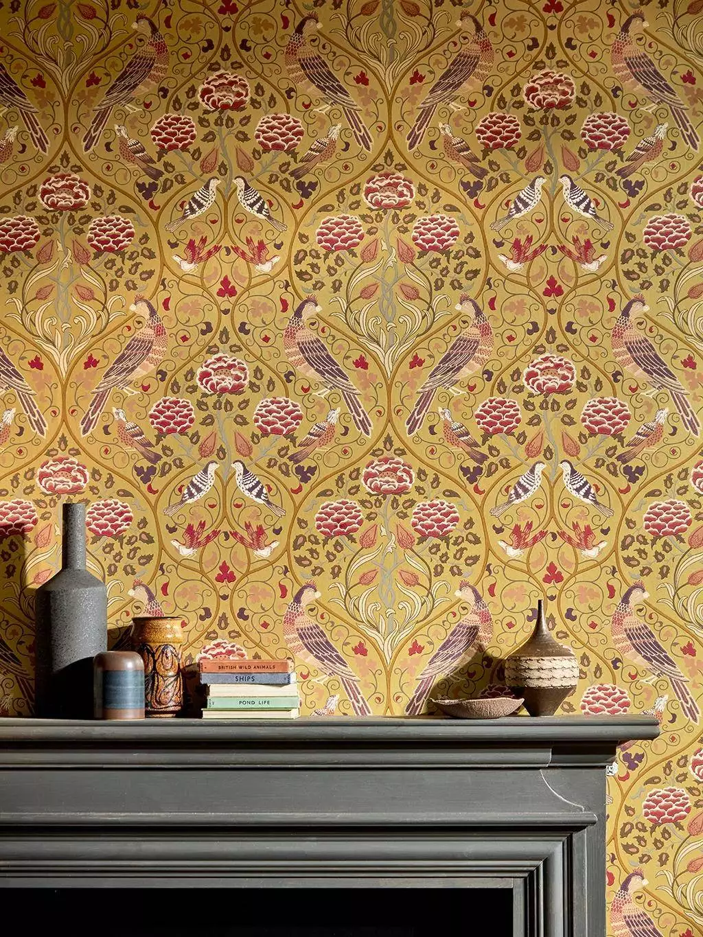 SEASONS BY MAY SAFFRAN - Blumen - Blätter - Früchte - Tapeten mit Vogelmotiven - Tier Tapeten - Gold - Multicolor - Morris & CO