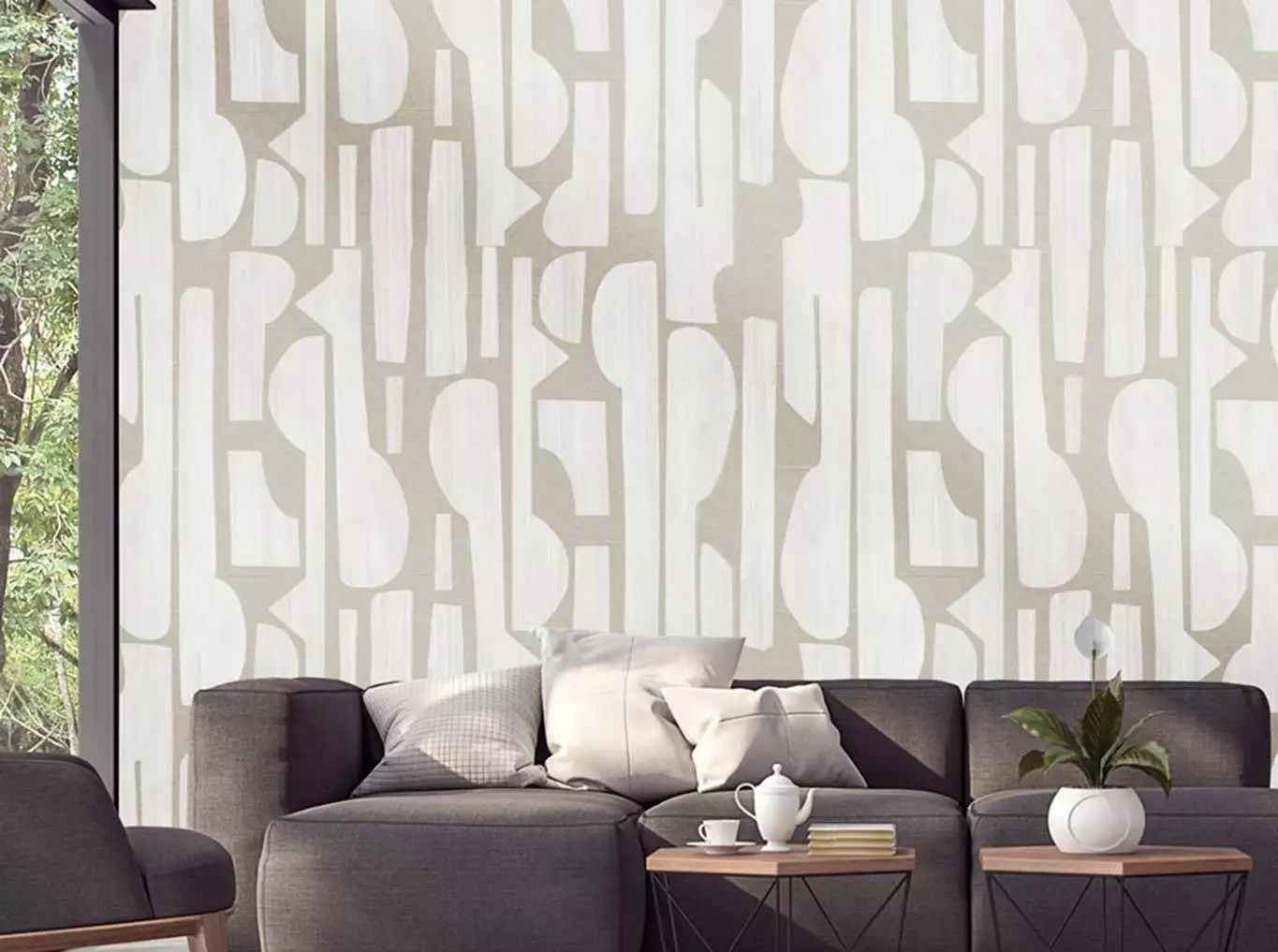 Tapestry linen - Buchstaben - Grafische Muster - Creme - Weiß - Eijffinger