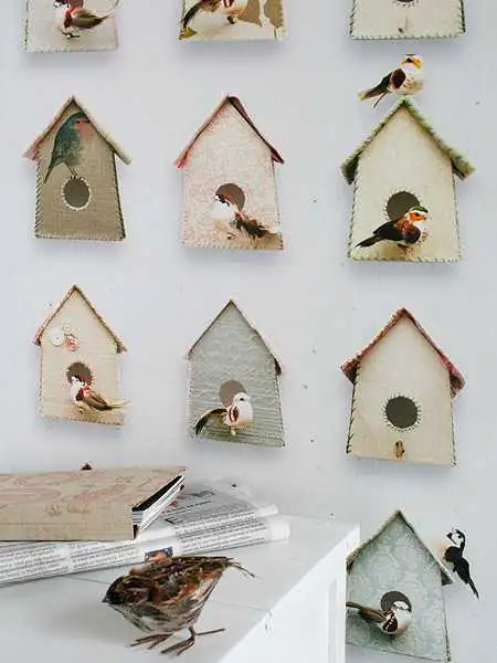 Raumbild Vogelhaustapete - Tapeten mit Vogelmotiven - Grau - Multicolor - Weiß - StudioDitte
