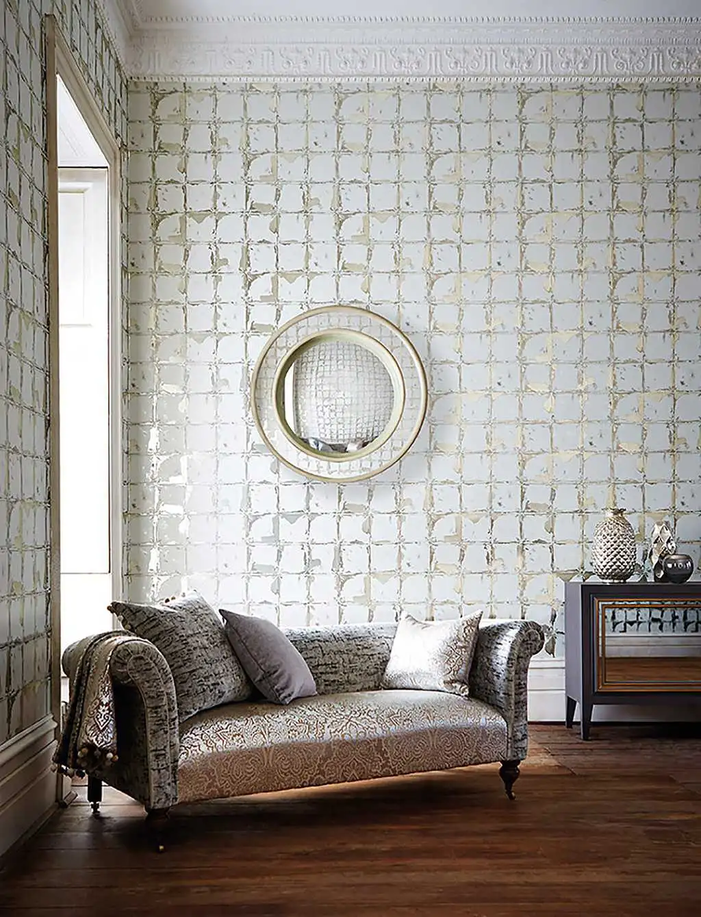 Farold, col.05 - Fliesen - Kachel &amp - Patina - Silber - Weiß - Sanderson 