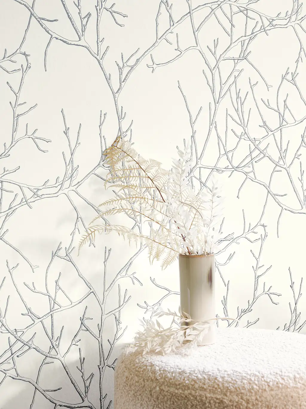 Mythe, col. 02 - Florale Muster - Äste - Anthrazit - Weiß - Casadeco