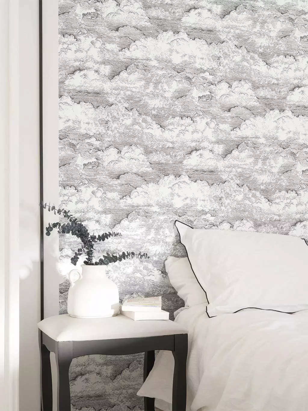 Songe noir gravure - Wolken - Schwarz - Schwarz und Weiß - Weiß - Casadeco