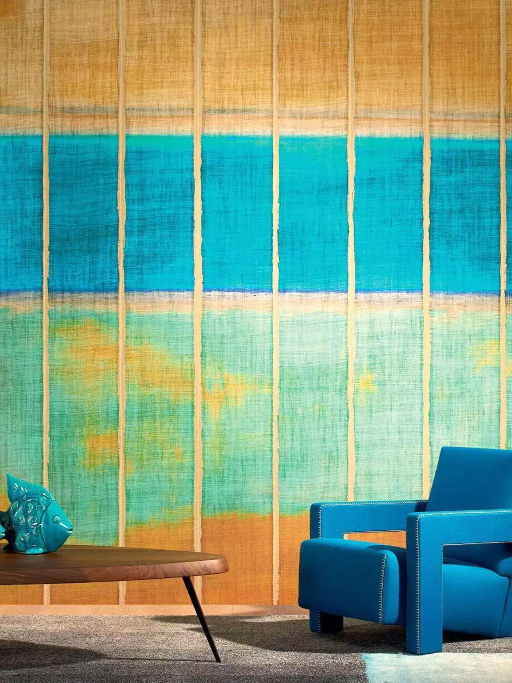 Tangka - Stofftapeten - Streifen - Creme - Hellbraun - Mint - Petrol - Èlitis