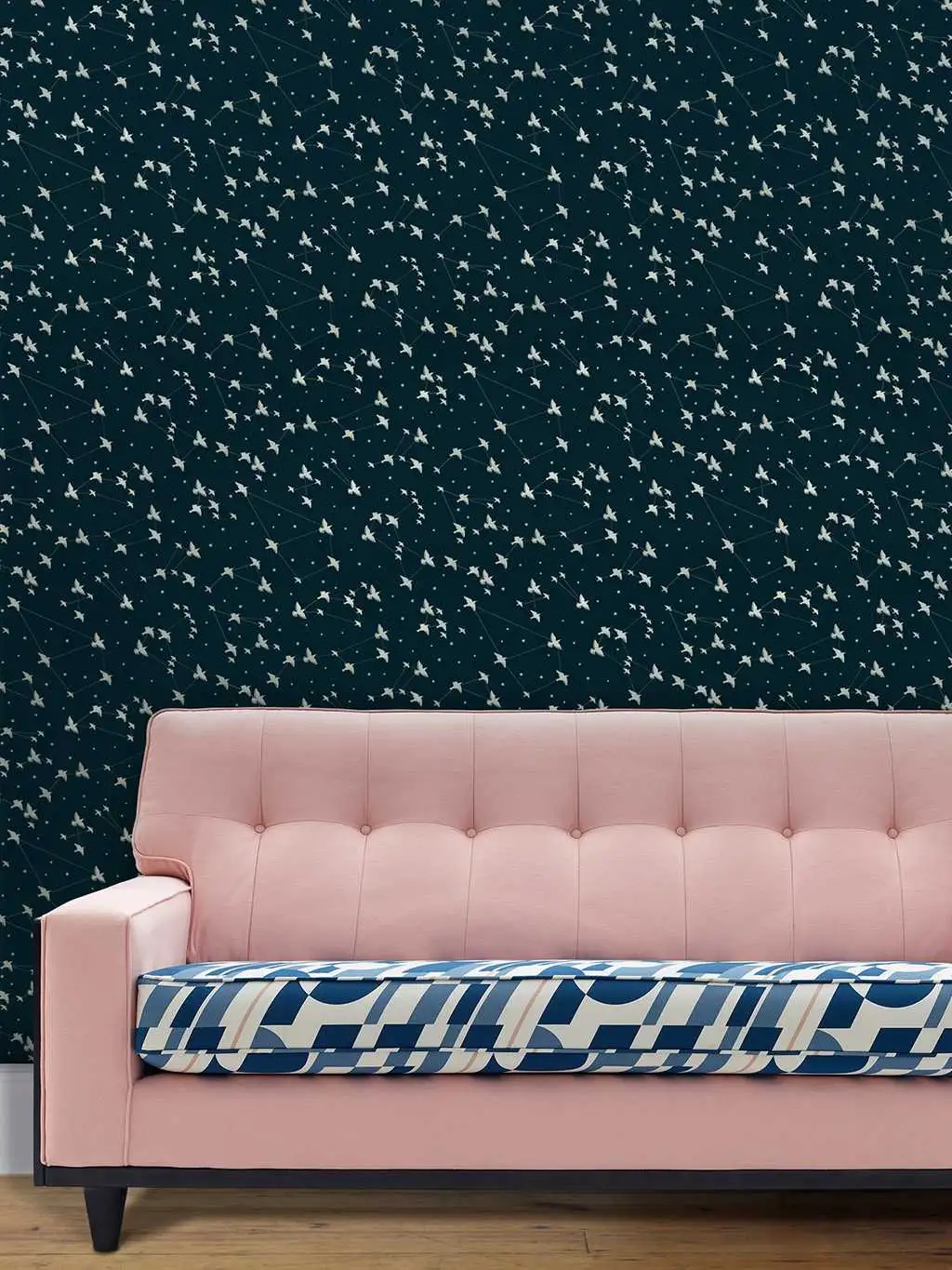 Star-ling, midnight & silver - Sterne - Tapeten mit Vogelmotiven - Blau - Silber - Mini Moderns