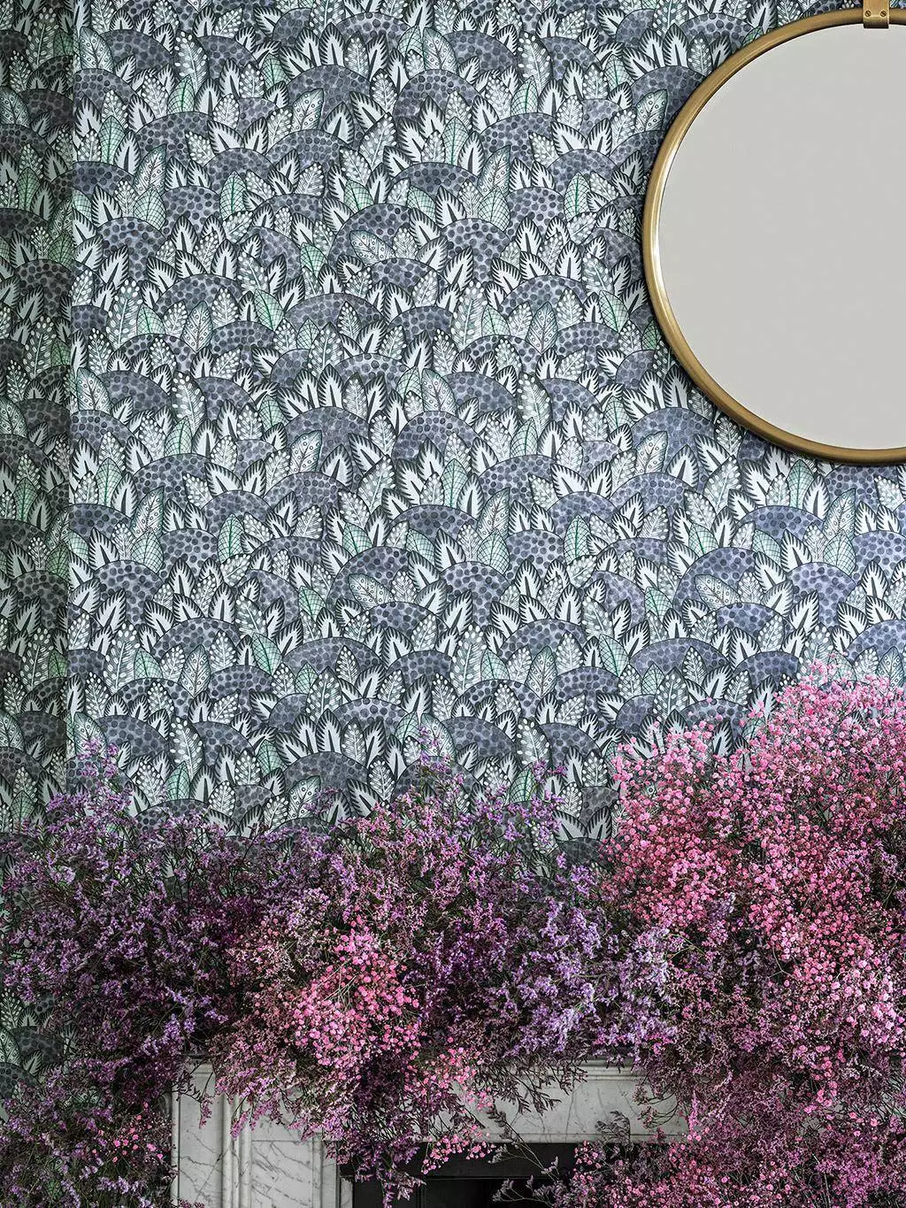 Zulu Terrain, col. 39 - Blätter - Bögen - Federn - Boudin blue - Hellblau - Hellgrün - Pastell - Cole & Son