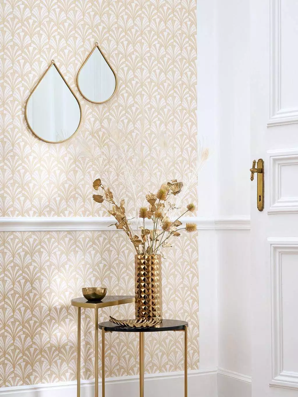 Palmette, col. 02 - Blätter - Gold - Weiß - Casadeco