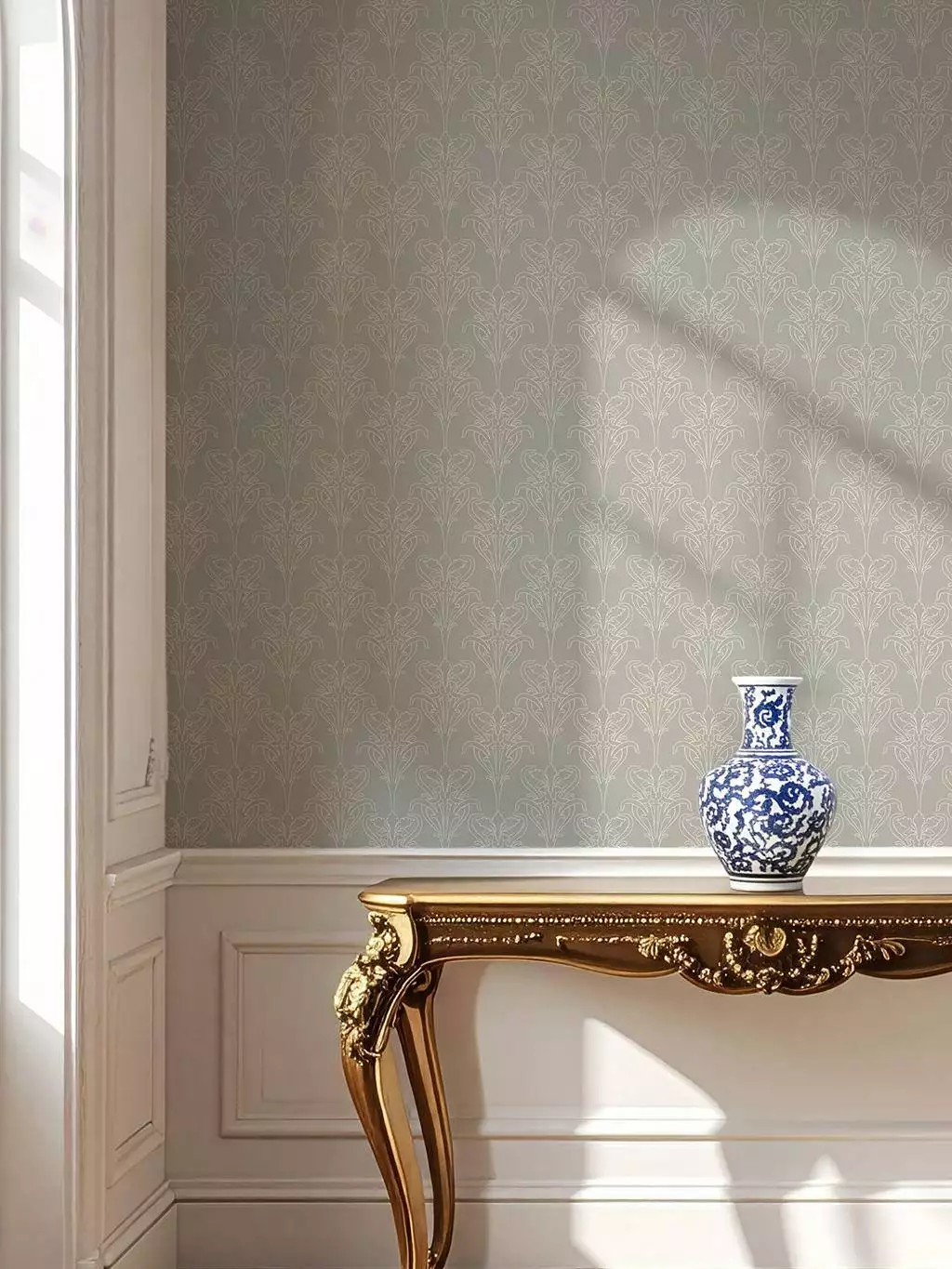 Iris, col. 01 - Klassische Muster - Ornamente - Creme - Grau - GAMMALSVENSKA