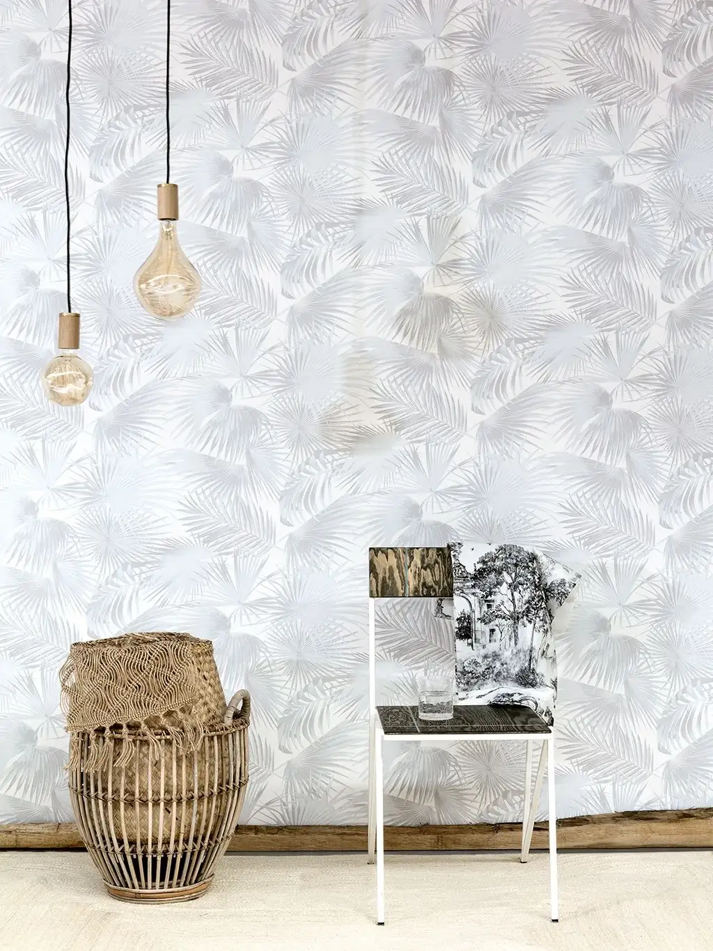 Ratan, col. 2 - Blätter - Grau - Weiß - Masureel