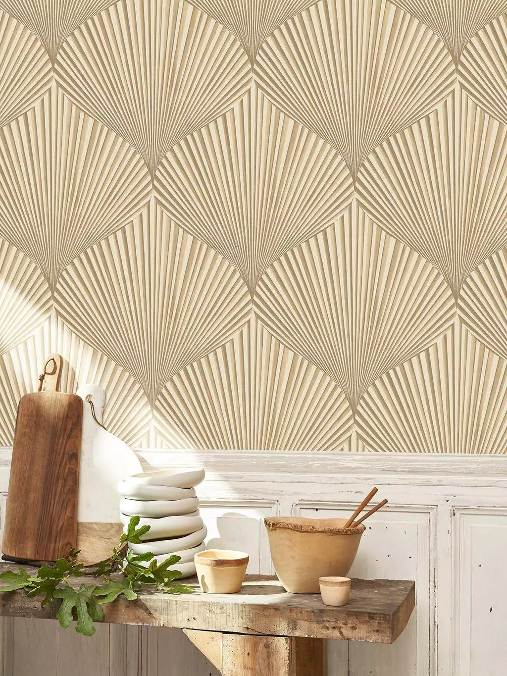Semiramis, col. 07 - Blätter - Florale Muster - Creme - Hellbraun - Casadeco