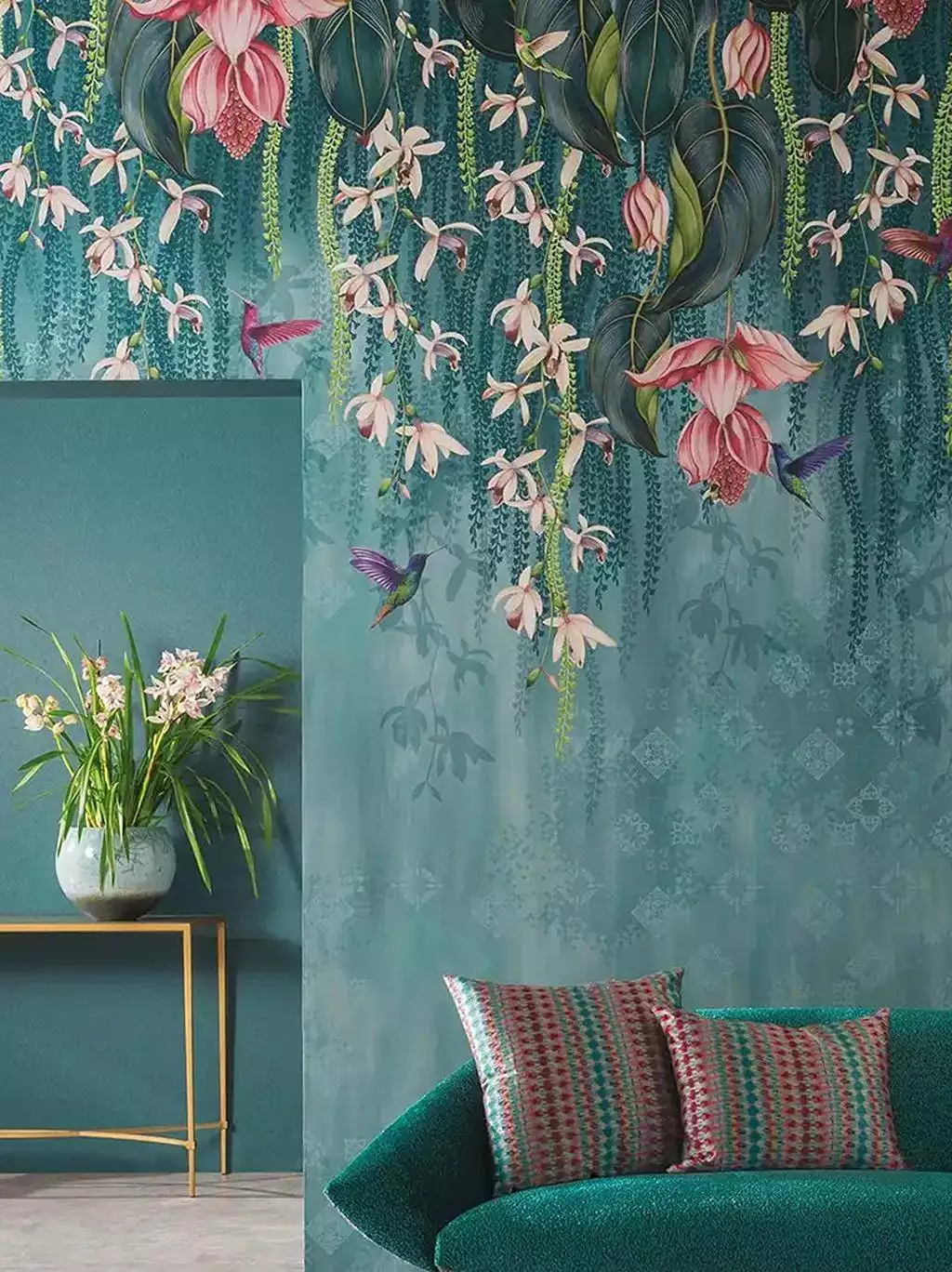 Trailing Orchid, col. 1 - Blumen - Tapeten mit Vogelmotiven - Multicolor - Osborne & Little
