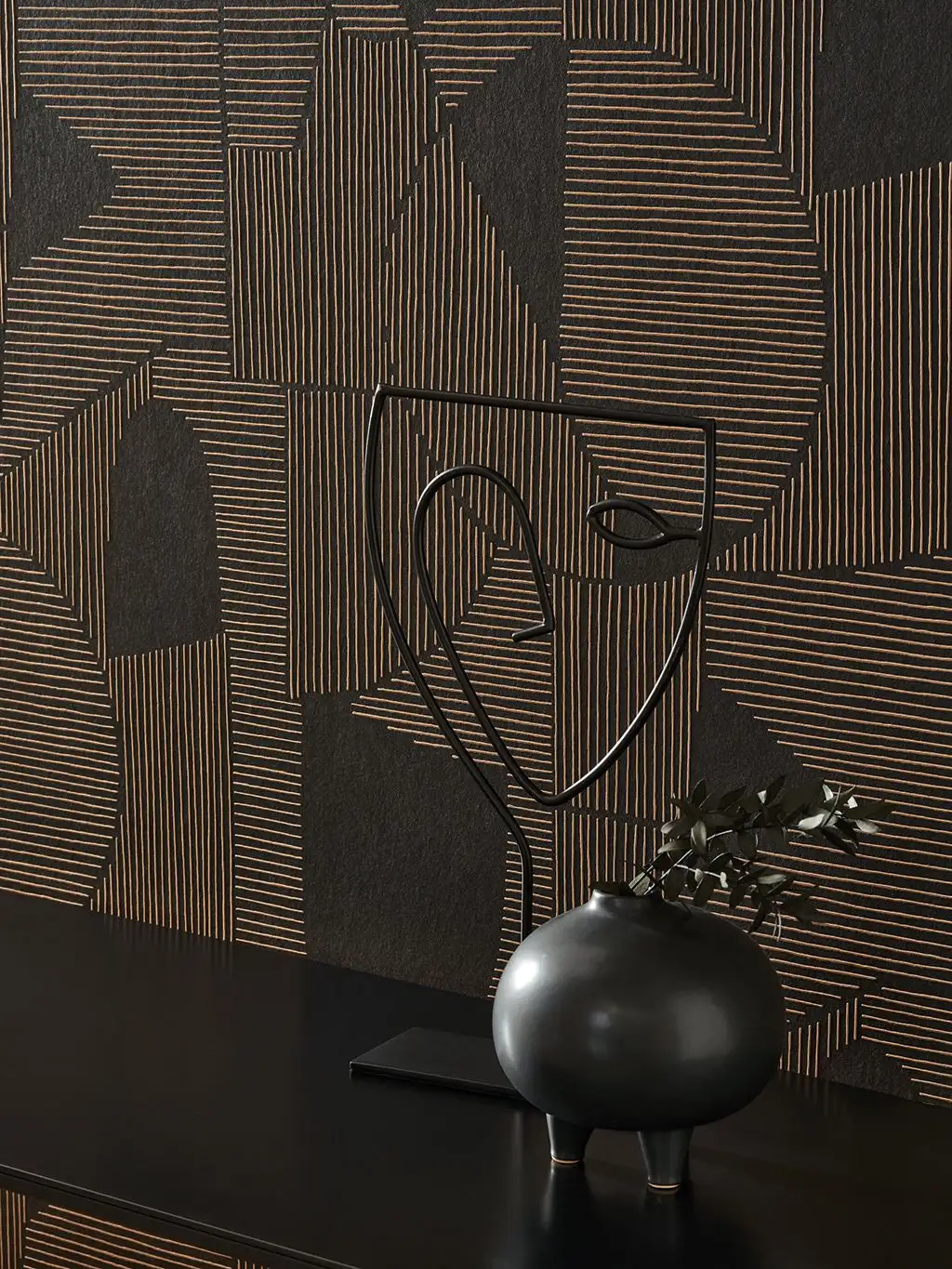 Graphique, col. 03 - Graphisch - Kreise - Linie - Braun - Schwarz - Casadeco