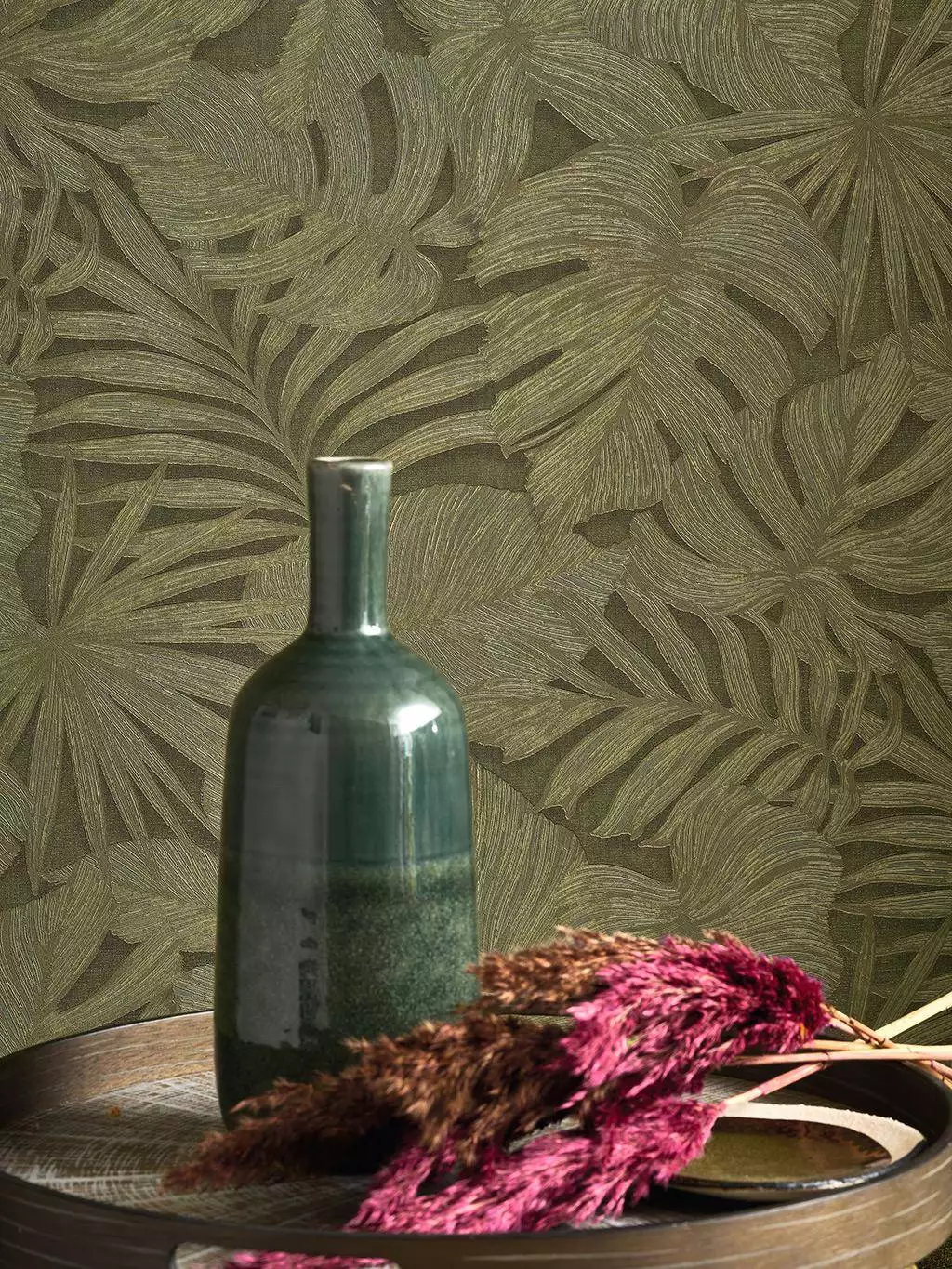 Granada, col. 87 - Blätter - Metallic - Olive - Casadeco