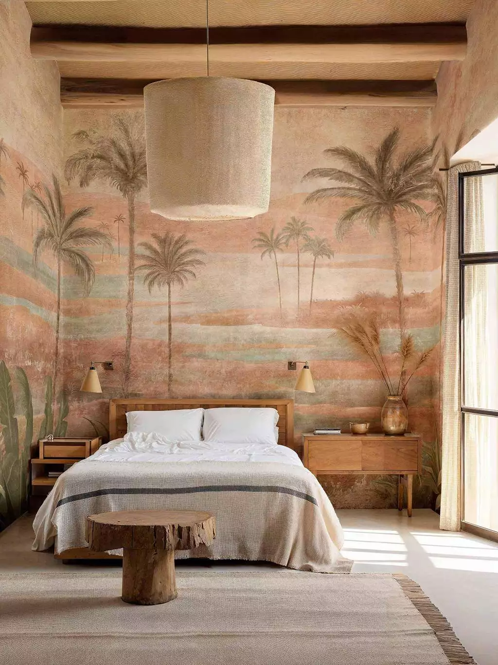 Draa Palms Rose - Blätter - Bäume - Florale Muster - FotoTapeten - Landschaft - Multicolor - COORDONNÈ