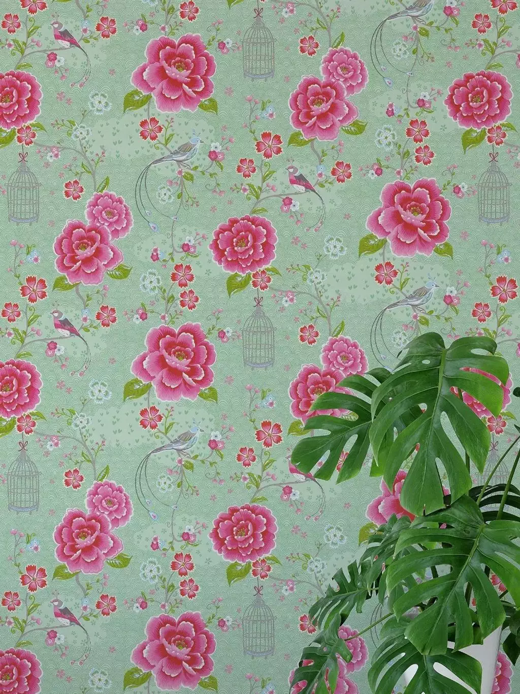 Birds in Paradise, col.03 - Blumen - Tapeten mit Vogelmotiven - Hellgrün - Multicolor - Pip Studio