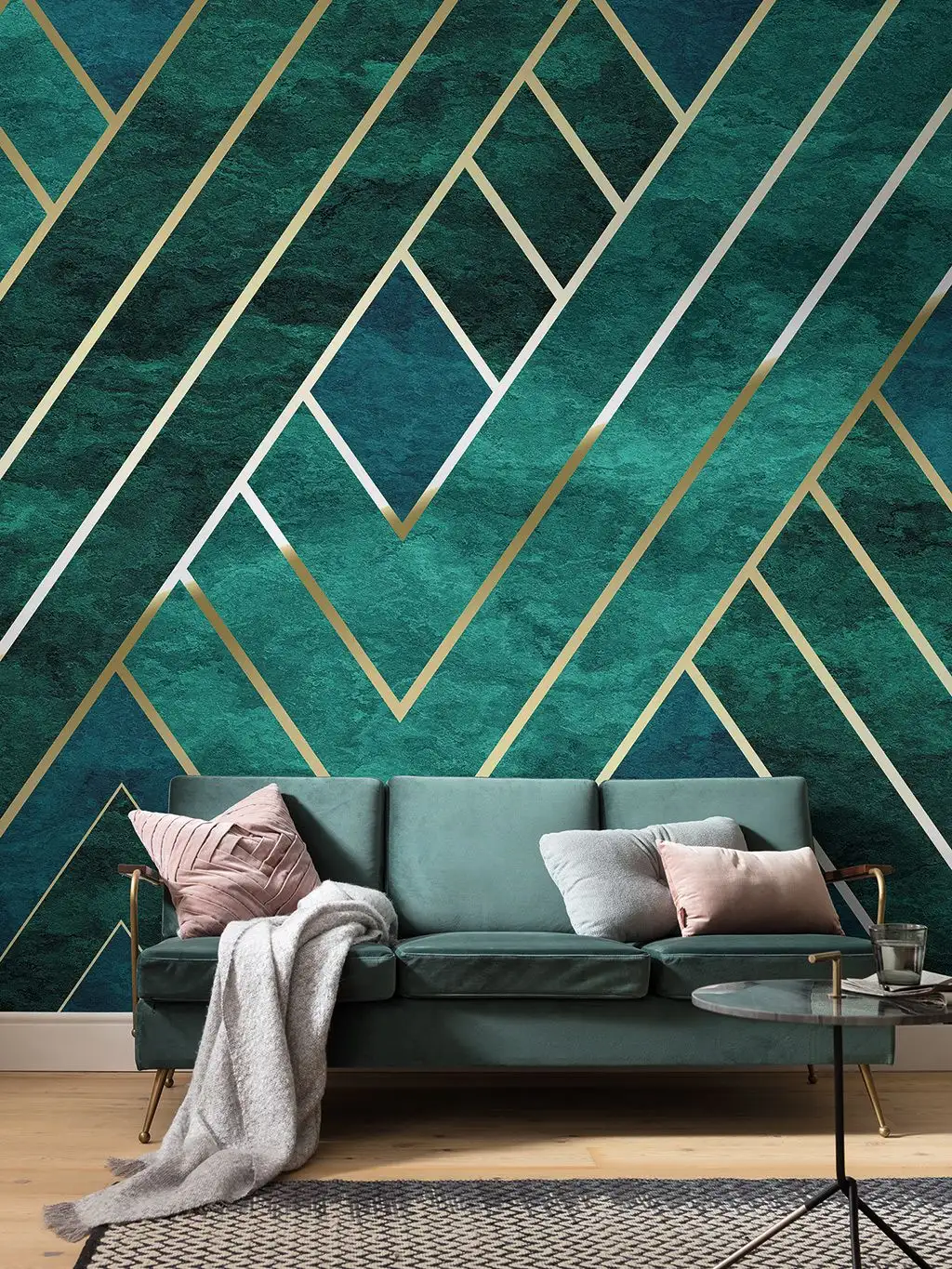 ARTDECO - Grafische Muster - Linie - Creme - Grün - Komar.Vlies