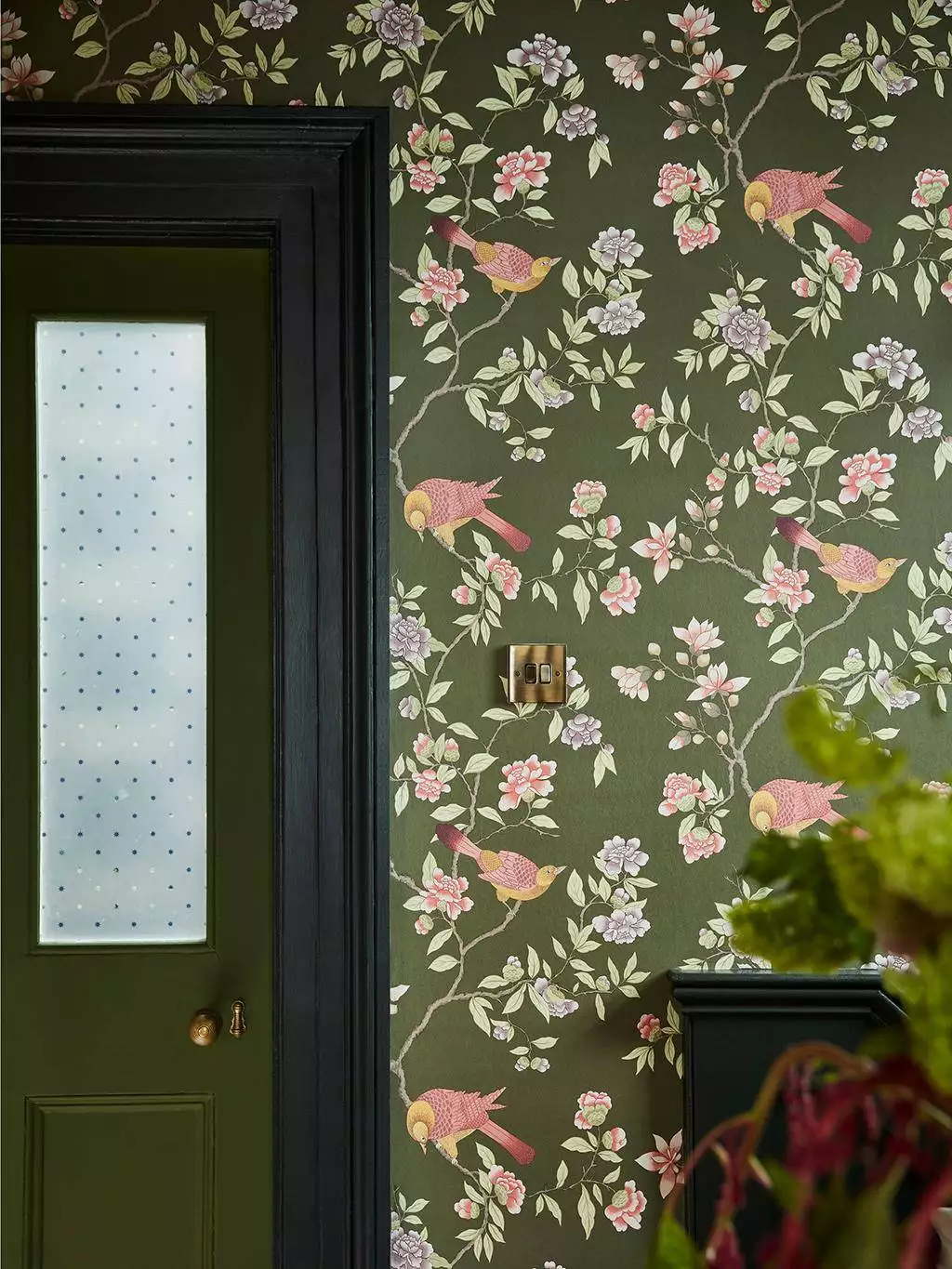 Aderyn, Olive - Blumen - Blätter - Florale Muster - Vögel - Multicolor - Olive - Little Greene