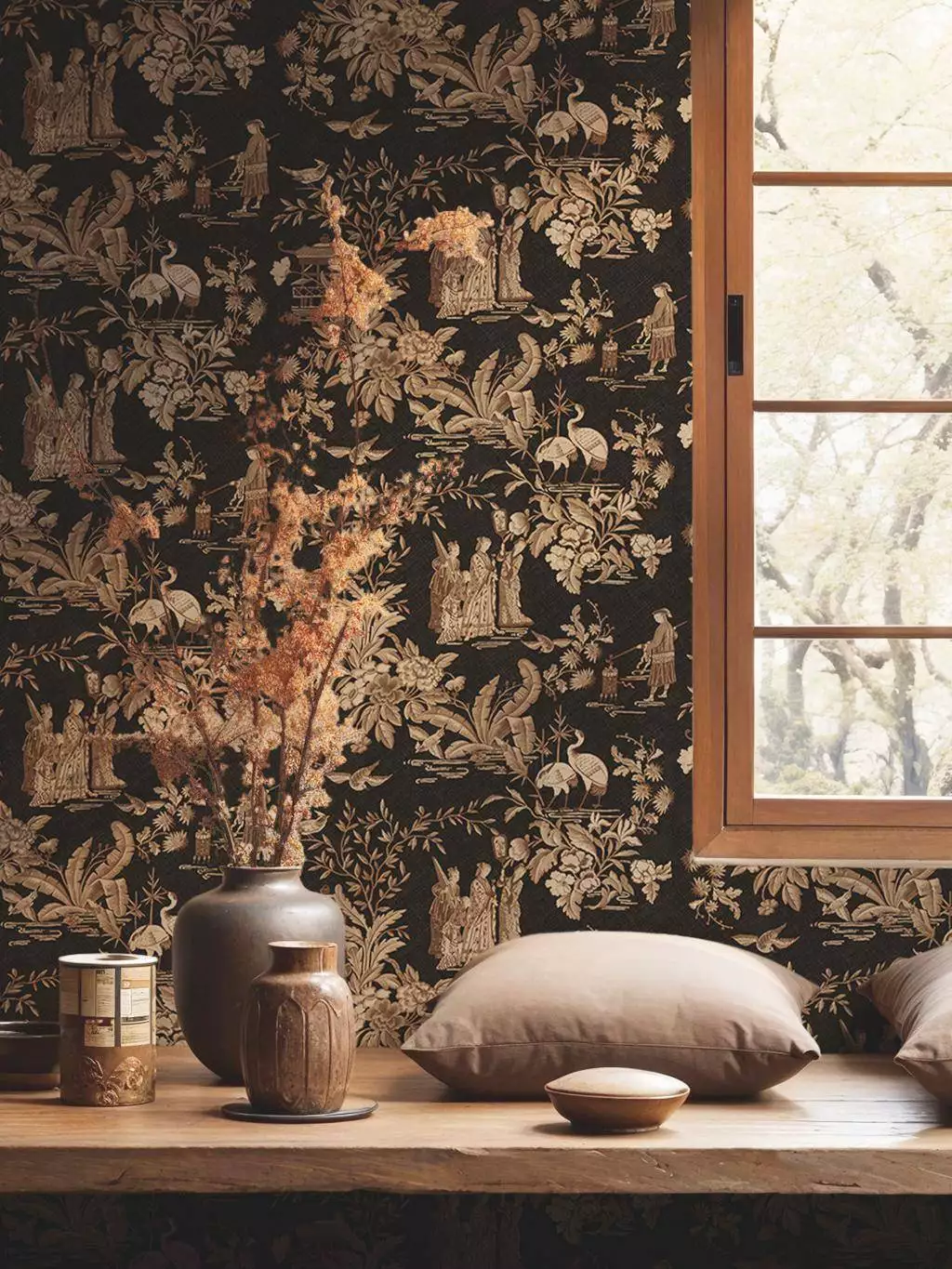 Tang Walk Onyx - Asia - Fauna - Figuren - Tiere - Vögel - Anthrazit - Braun - Creme - COORDONNÈ