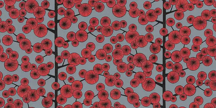 Cotton Tree, col.06 - Bäume - Kreise - Grau - Rot - Schwarz - MissPrint