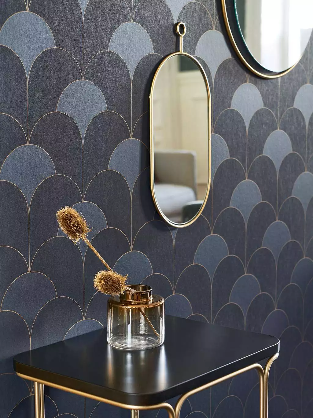 Theatre, col. 06 - Grafische Muster - Kreise - Blau - Gold - Casadeco