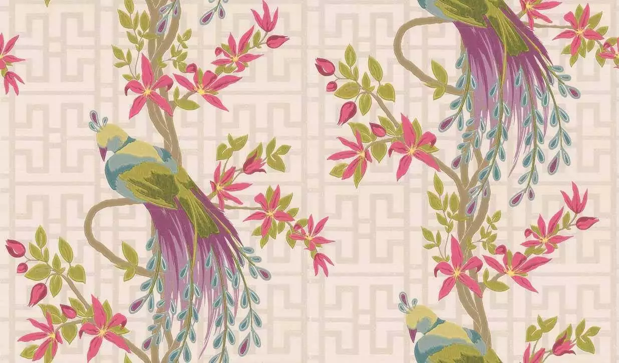 Soraya, col.03 - Blumen - Blätter - Tapeten mit Vogelmotiven - Creme - Multicolor - Osborne & Little