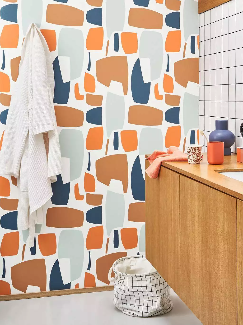 Module Orange, Celadon - Grafische Muster - Retro Muster - Sixties - Multicolor - Casadeco