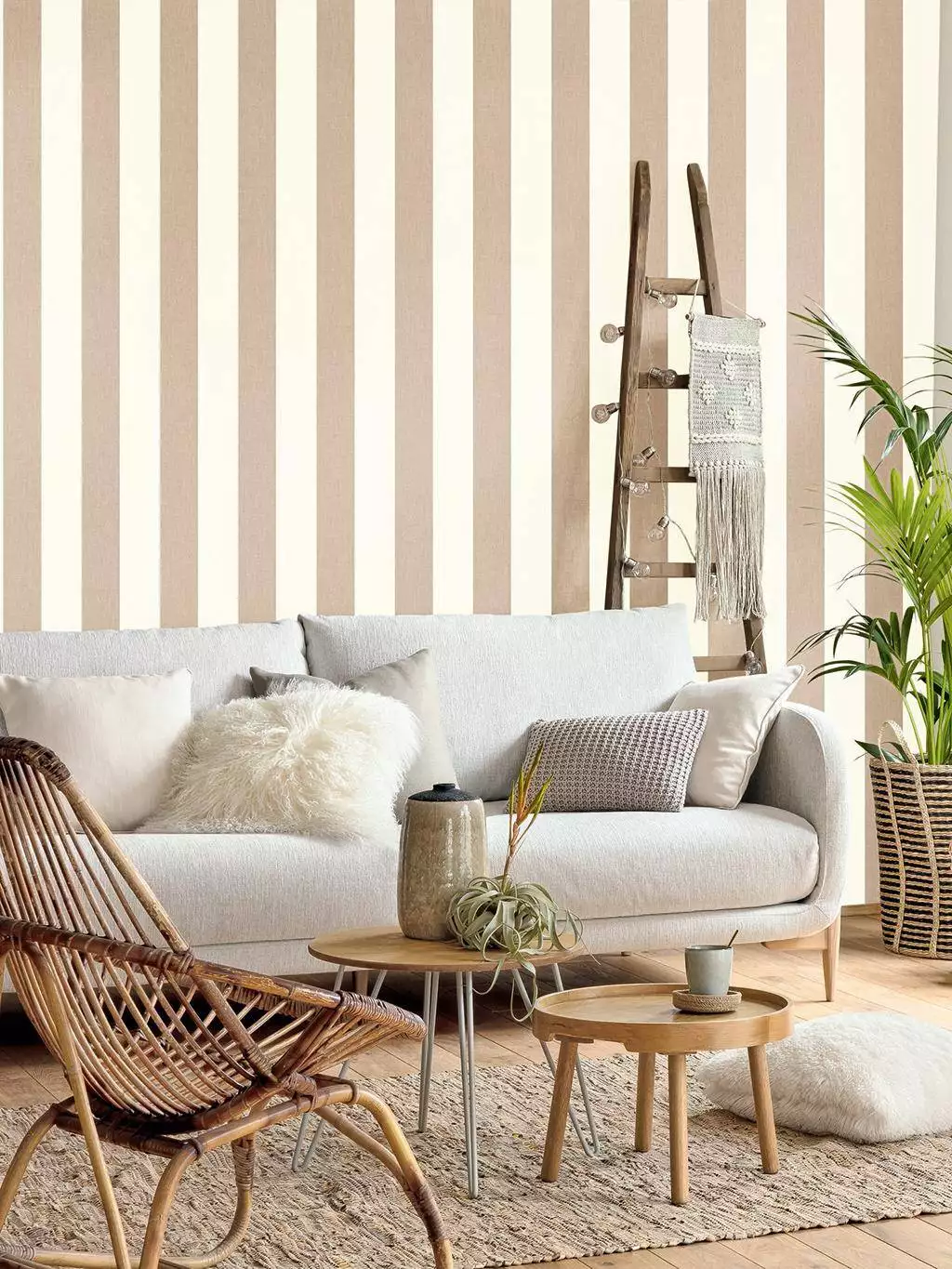 Linen Lines, col. 07 - Streifentapeten - Creme - Hellbraun - Caselio